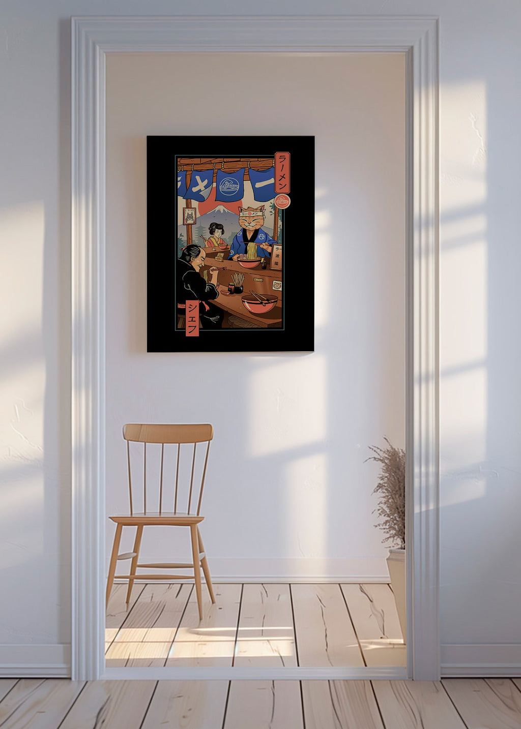 Cuadro de cocina Ramen Meowster, gato cocinero ilustrado – Canvas