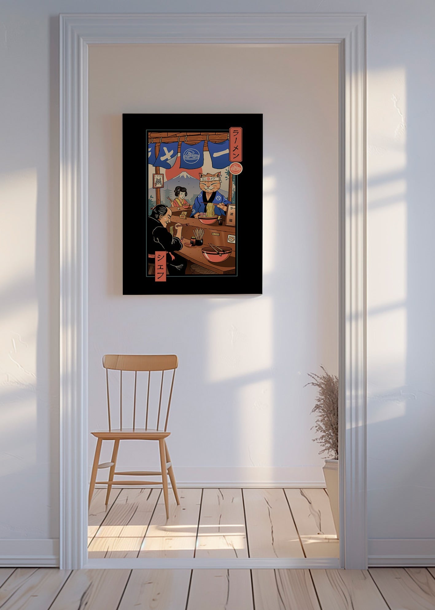 Cuadro de cocina Ramen Meowster, gato cocinero ilustrado – Canvas