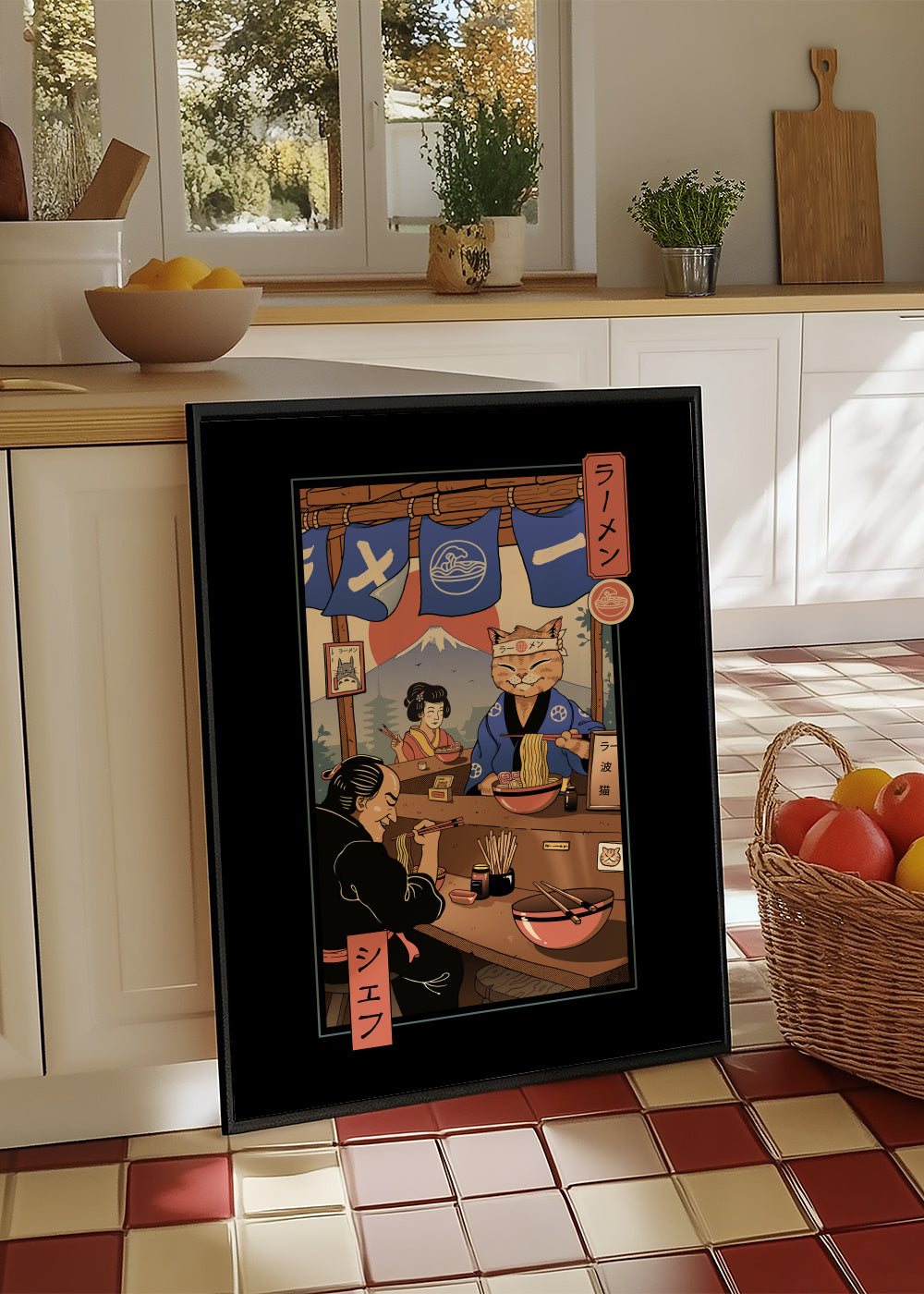 Ramen Meowster - Framed poster in an interior