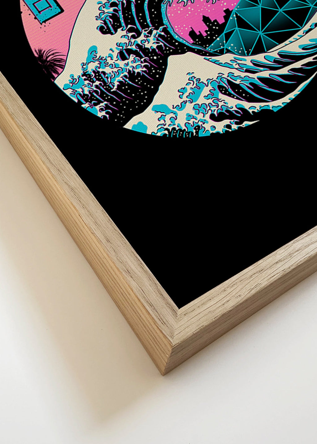 Ilustración retro de ola y atardecer rosa – Canvas detail