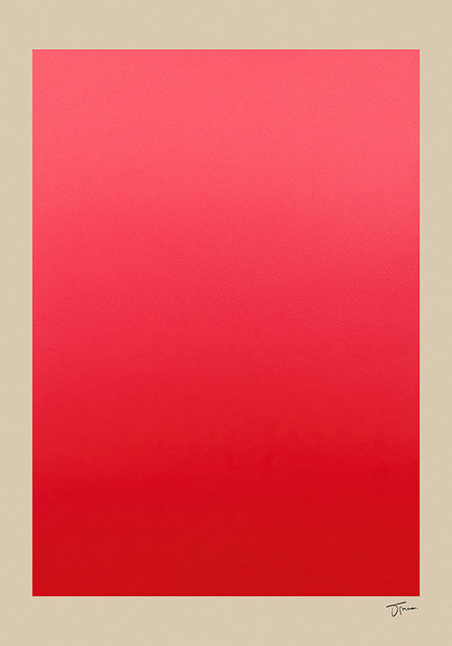 Cuadro abstracto en degradado rojo con firma minimal