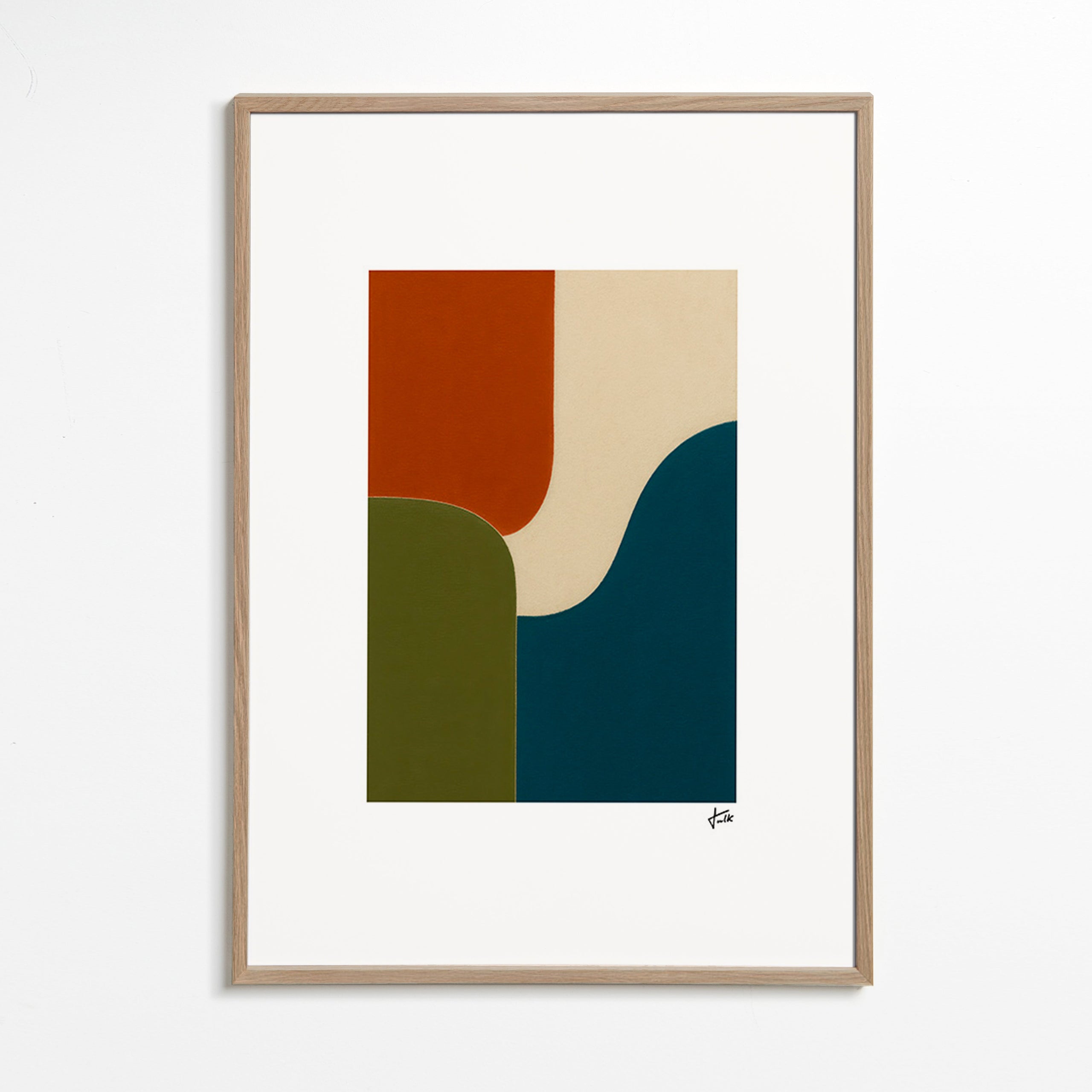 Cuadro geométrico con curvas y bloques de color – Oak Frame