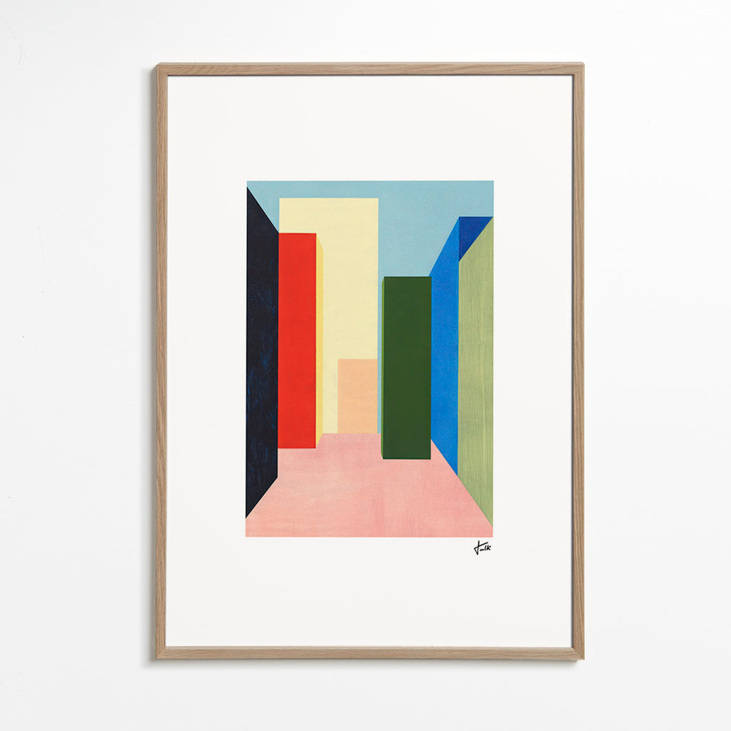 Cuadro geométrico con pasillo en perspectiva – Oak Frame