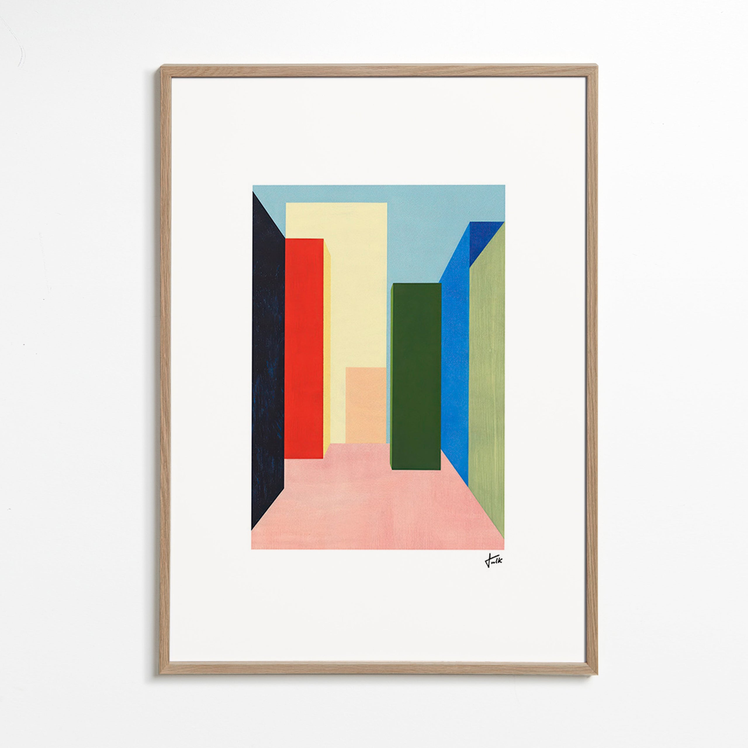 Cuadro geométrico con pasillo en perspectiva – Oak Frame