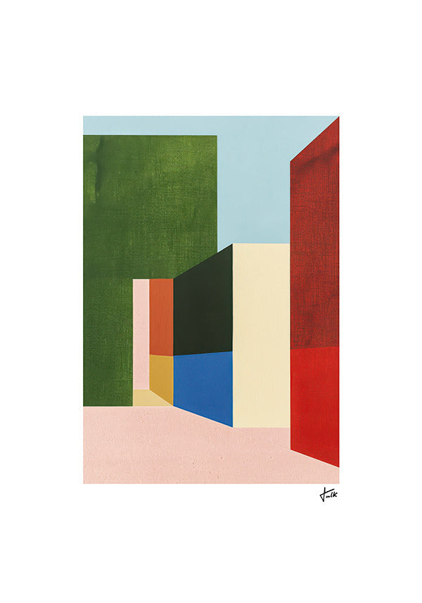 Cuadro geométrico con volúmenes coloreados