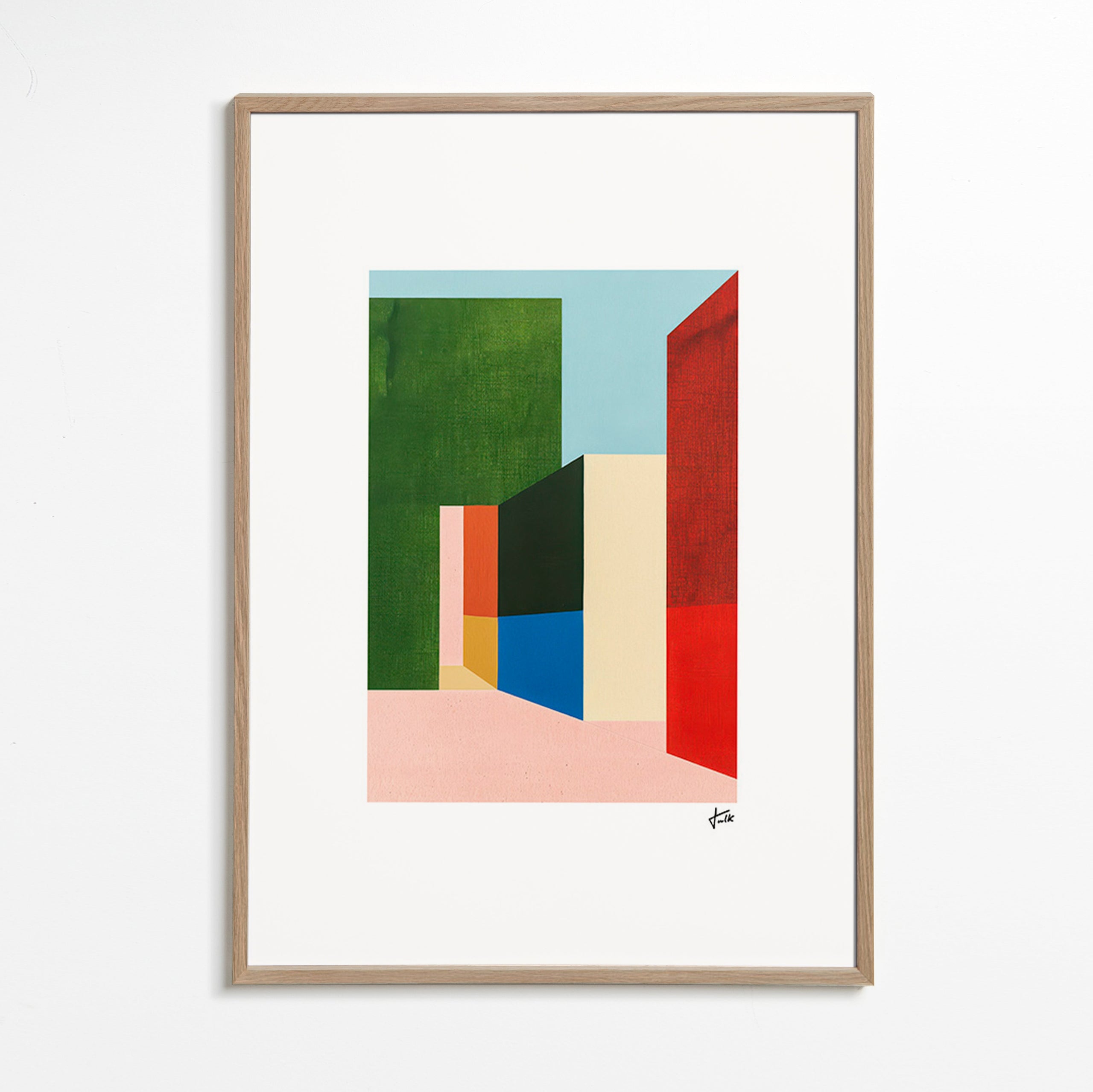 Cuadro geométrico con volúmenes coloreados – Oak Frame