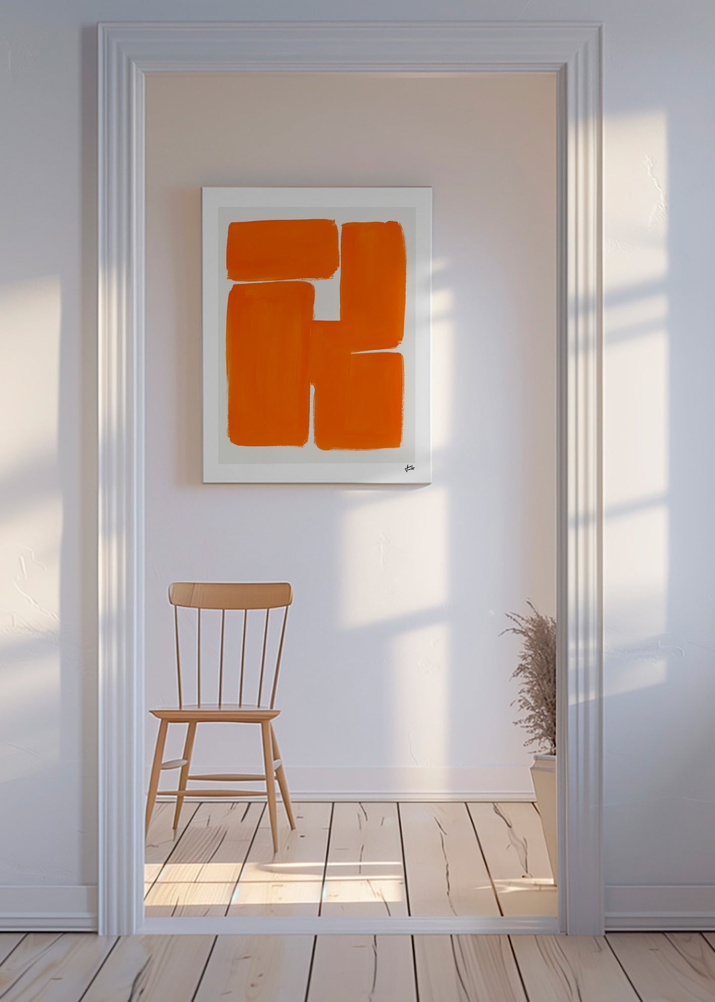 Cuadro geométrico con bloques naranjas – Canvas