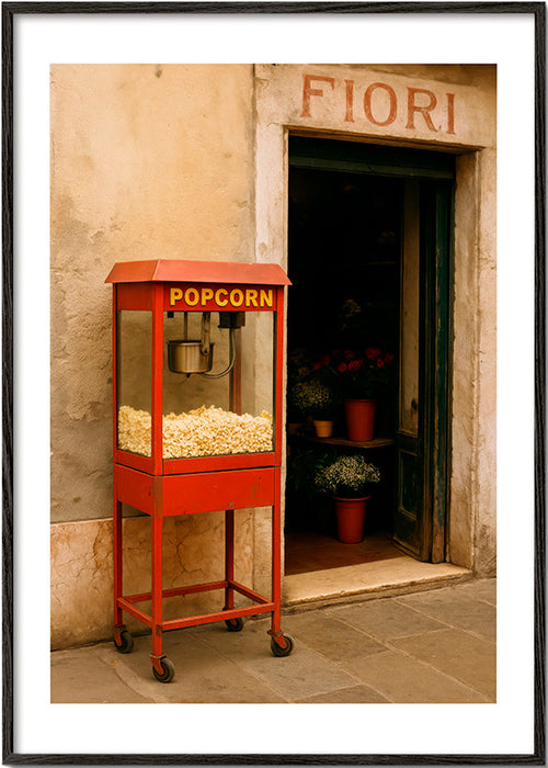 Cuadro de cocina con carrito de palomitas vintage – Black Frame