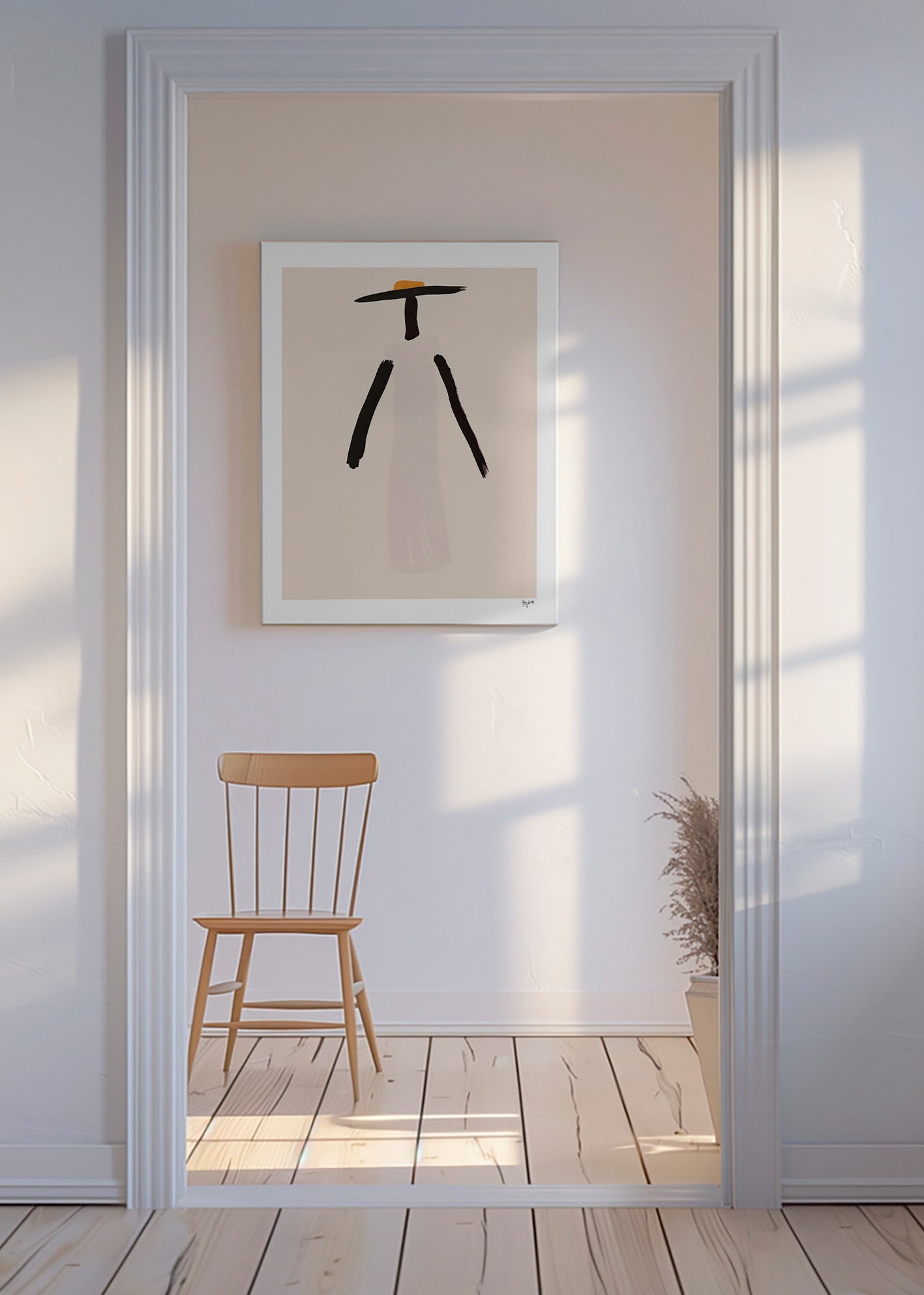 Cuadro minimalista figura con sombrero y vestido – Canvas