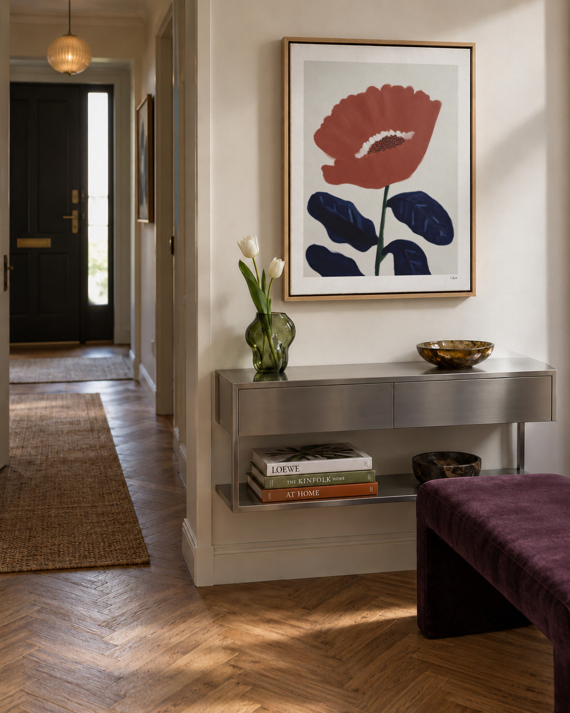 Coral Flower - Framed canvas in an interior