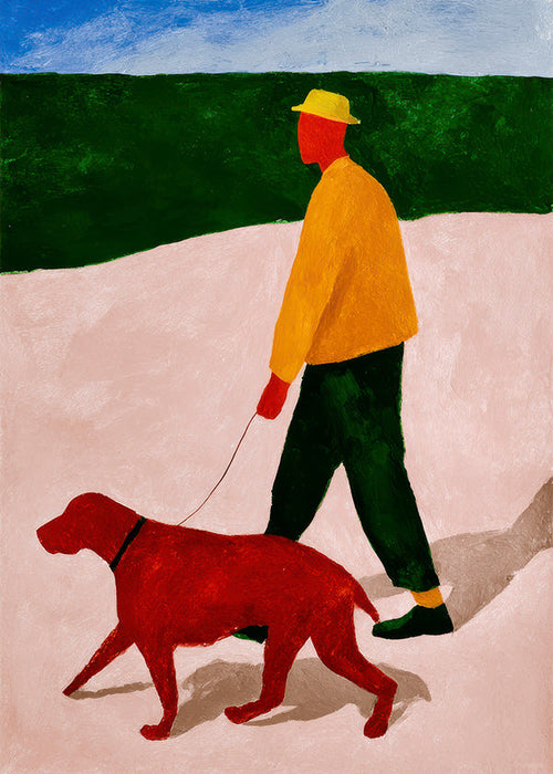 Cuadro paseo con perro rojo