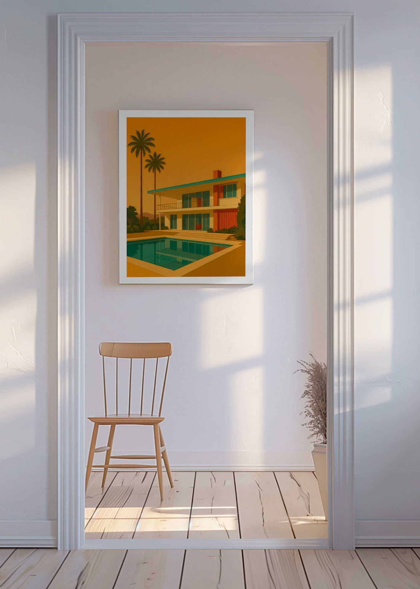 Cuadro villa moderna con piscina en hora dorada – Canvas