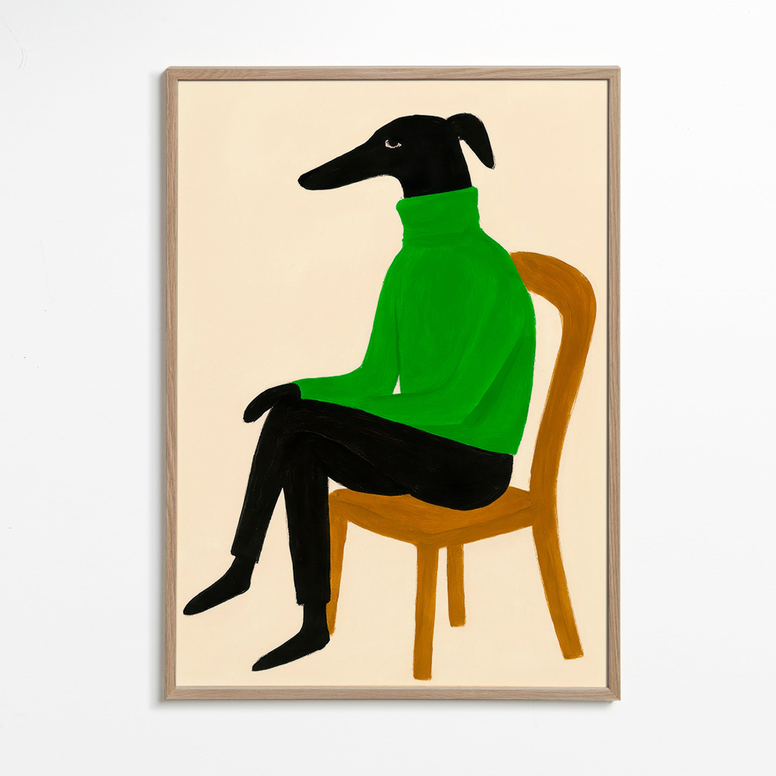 Ilustración perro con jersey verde – Oak Frame