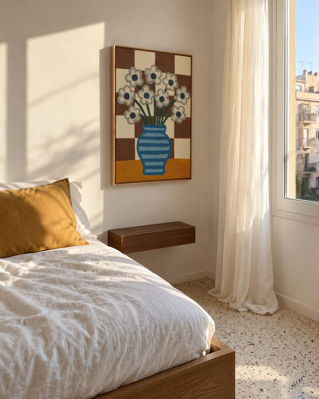 Checkered Still Life - Framed canvas in an interior