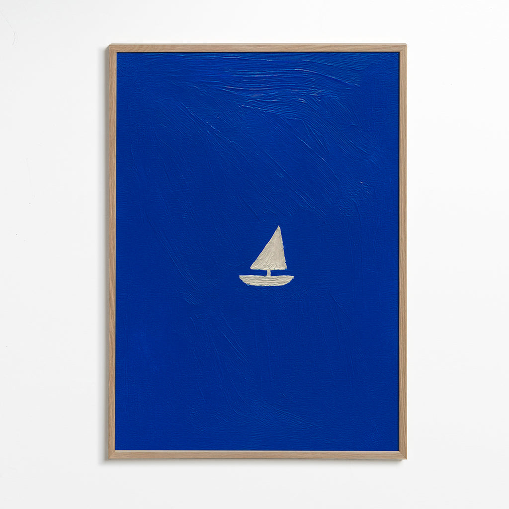 Cuadro de paisaje con velero minimalista – Oak Frame