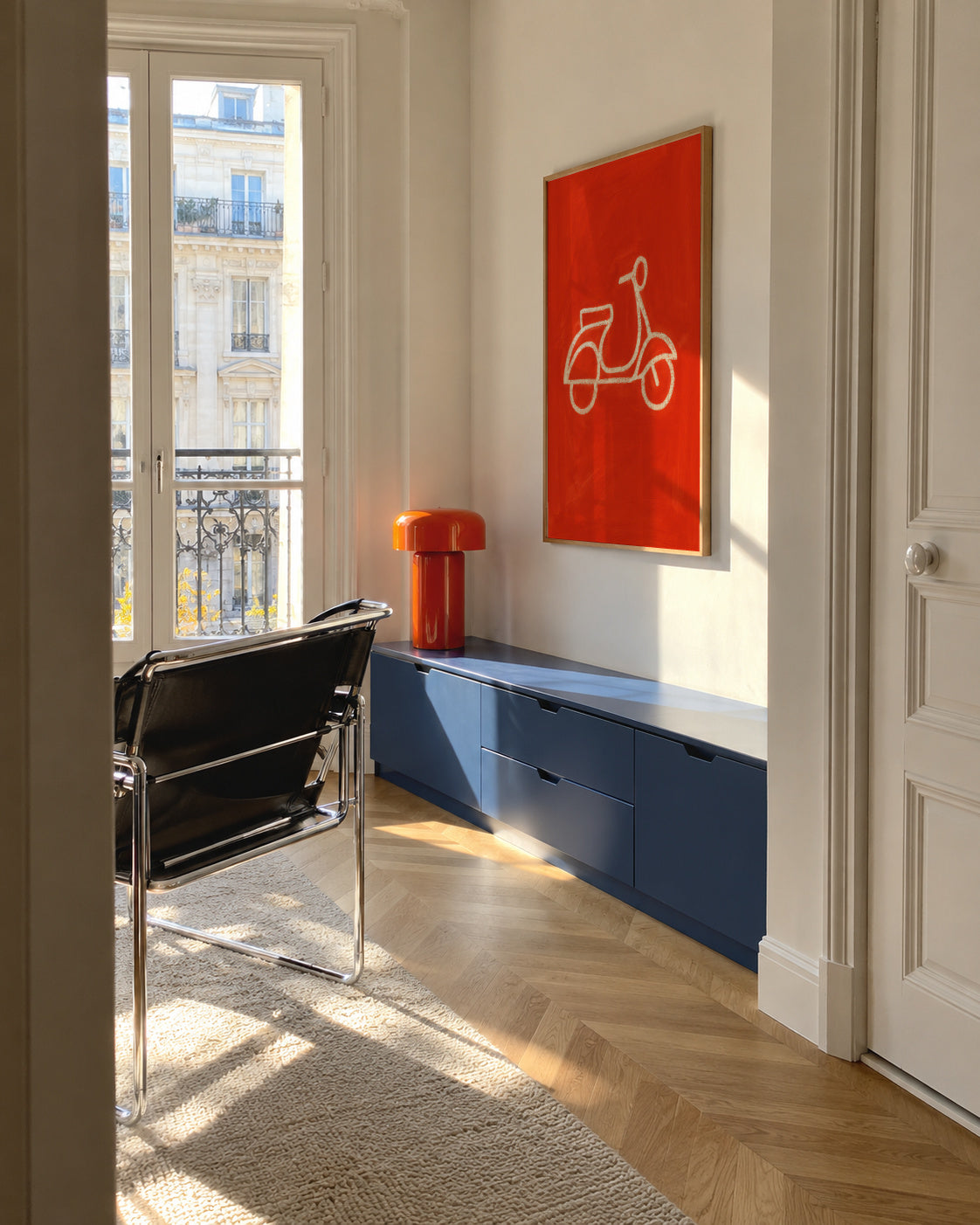 Red Scooter - Framed poster in an interior
