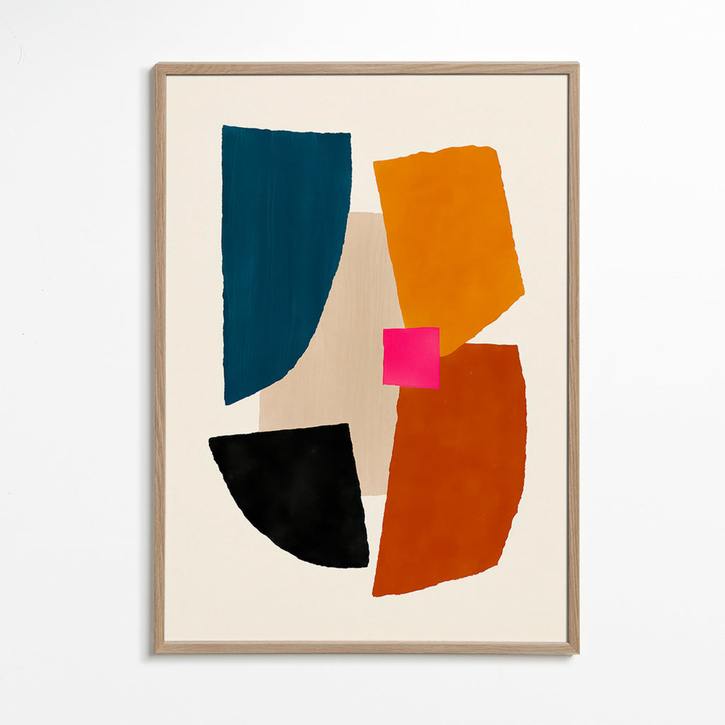 Cuadro abstracto manchas de color rosa y azul – Oak Frame