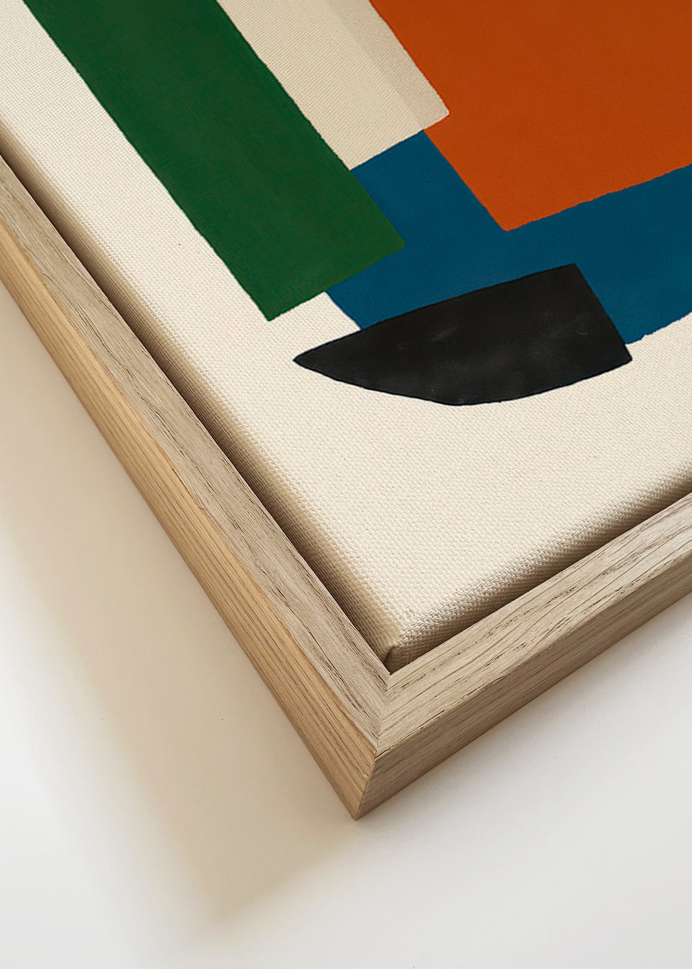 Cuadro abstracto con bloques terracota y azul – Canvas detail