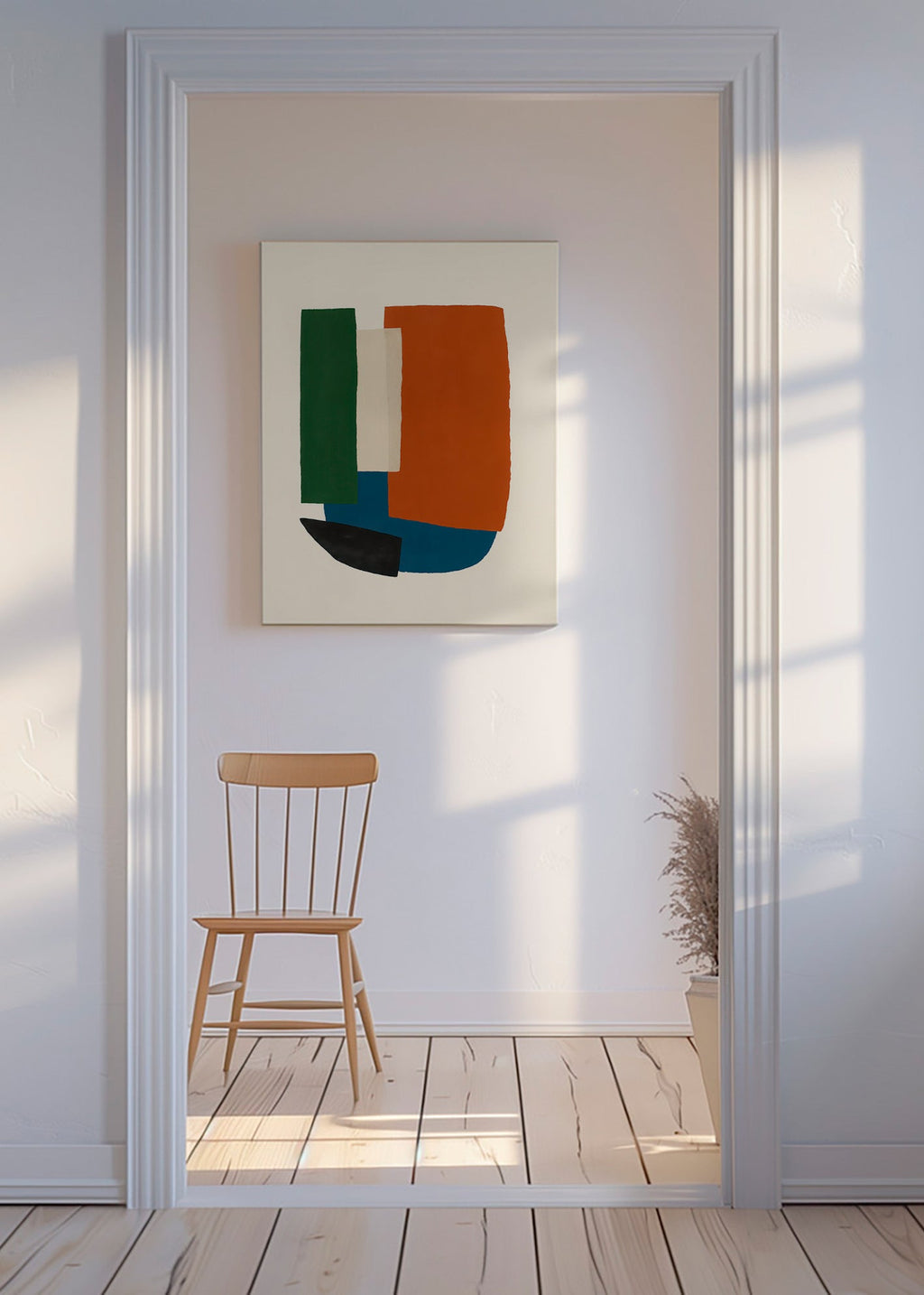 Cuadro abstracto con bloques terracota y azul – Canvas