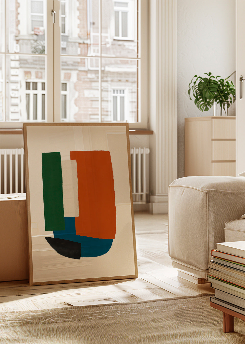 Cuadro abstracto con bloques terracota y azul – Product2