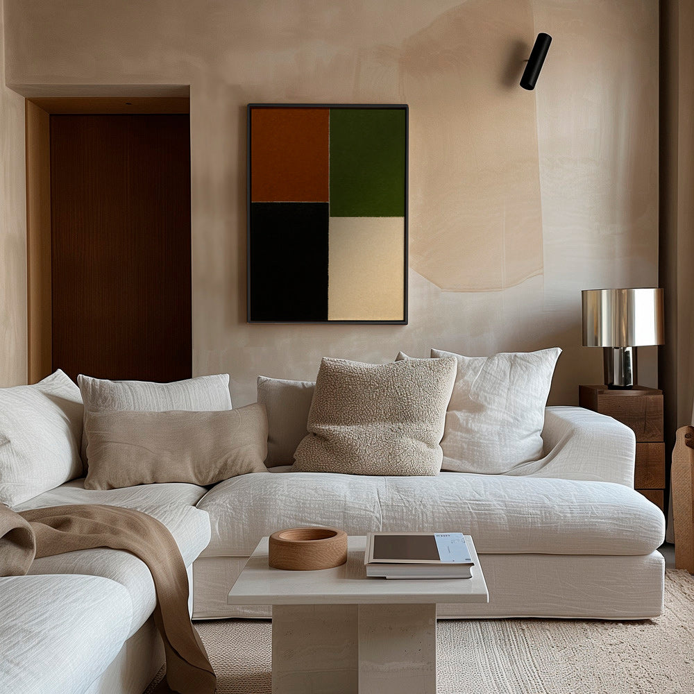 Cuadro geométrico de bloques en tonos tierra – Canvas1