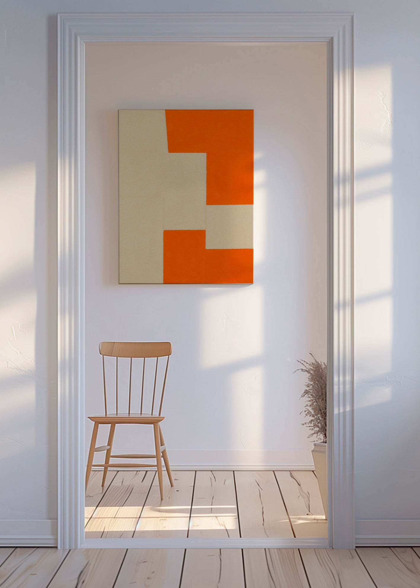 Cuadro geométrico en bloques beige y naranja – Canvas