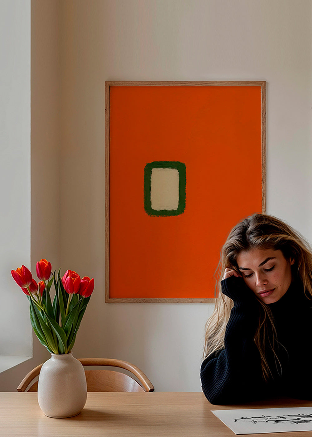 Cuadro minimalista naranja con rectángulo central – Product1