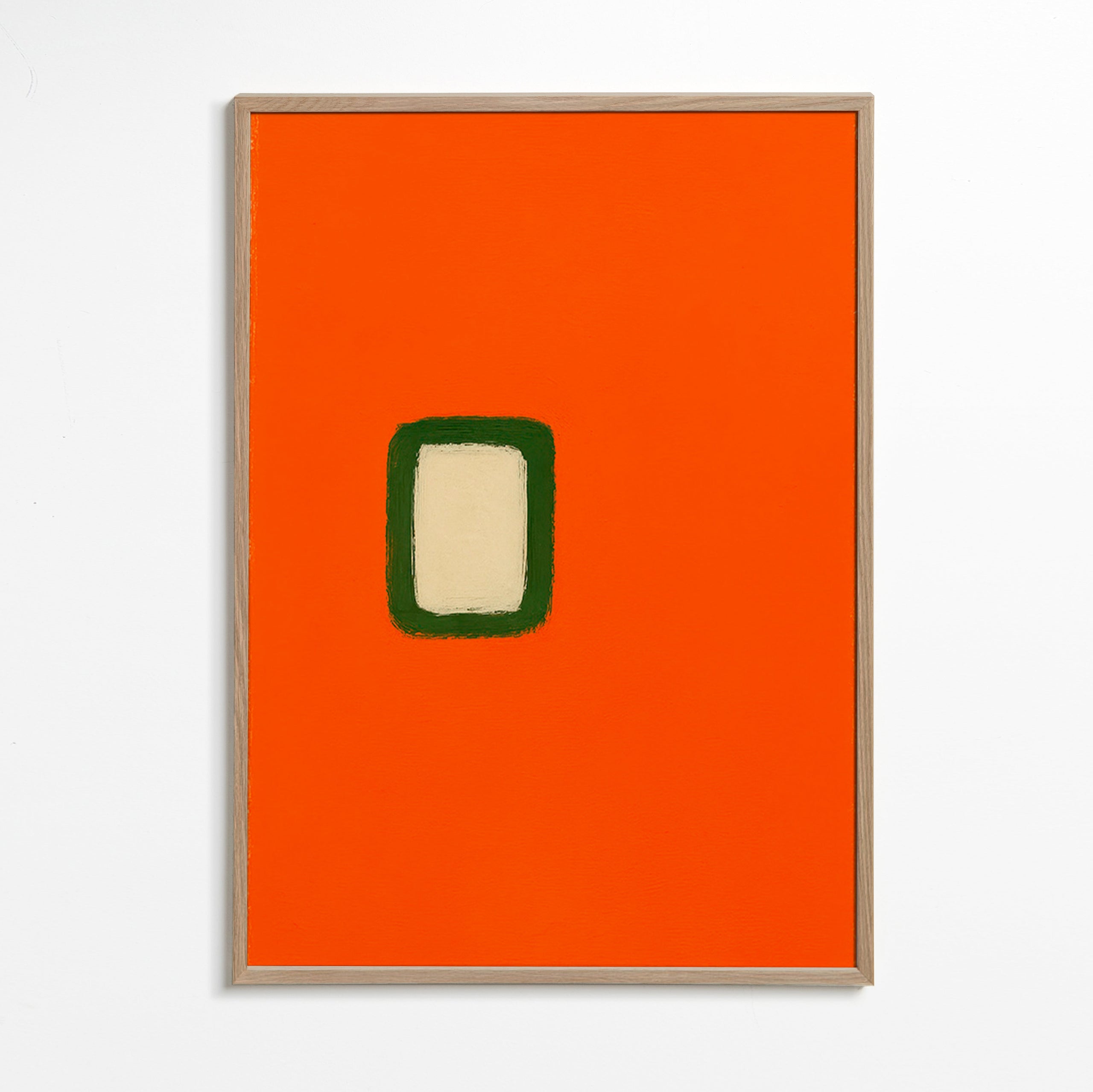Cuadro minimalista naranja con rectángulo central – Oak Frame