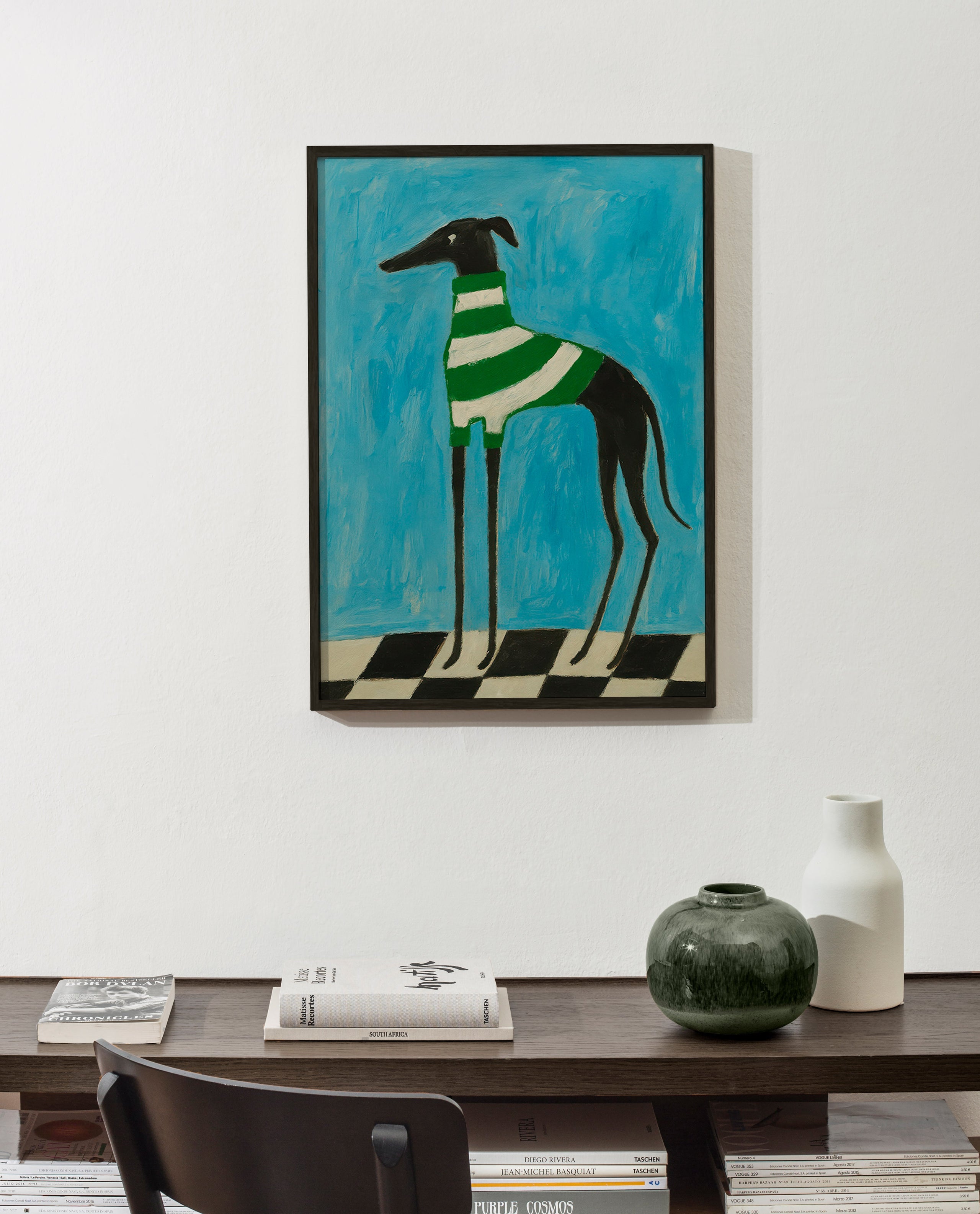 Cuadro perro estilizado con jersey a rayas verdes – Product2