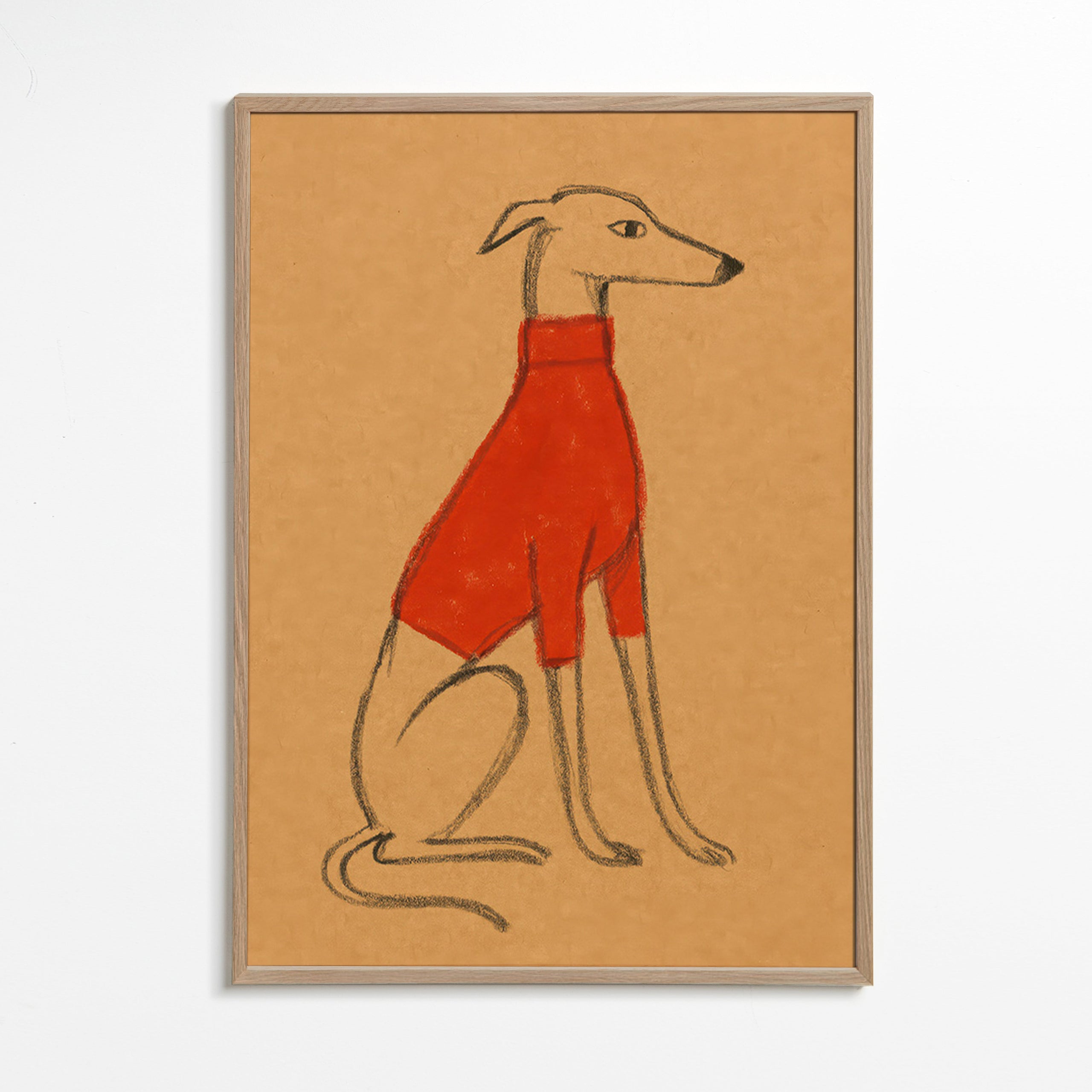Ilustración de galgo con jersey rojo – Oak Frame
