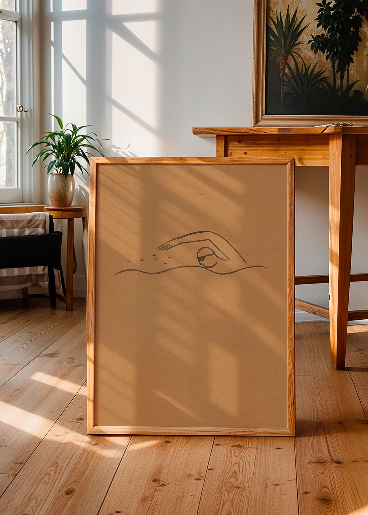 Cuadro minimalista nadador en papel kraft – Product1
