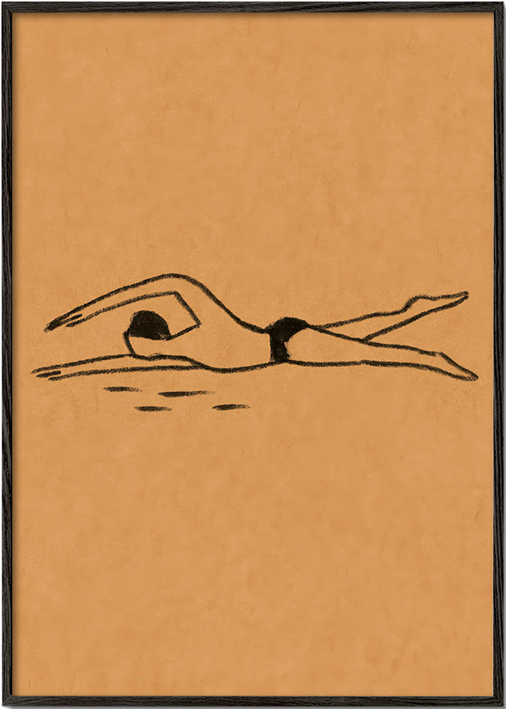 Ilustración nadadora en trazo lineal – Black Frame