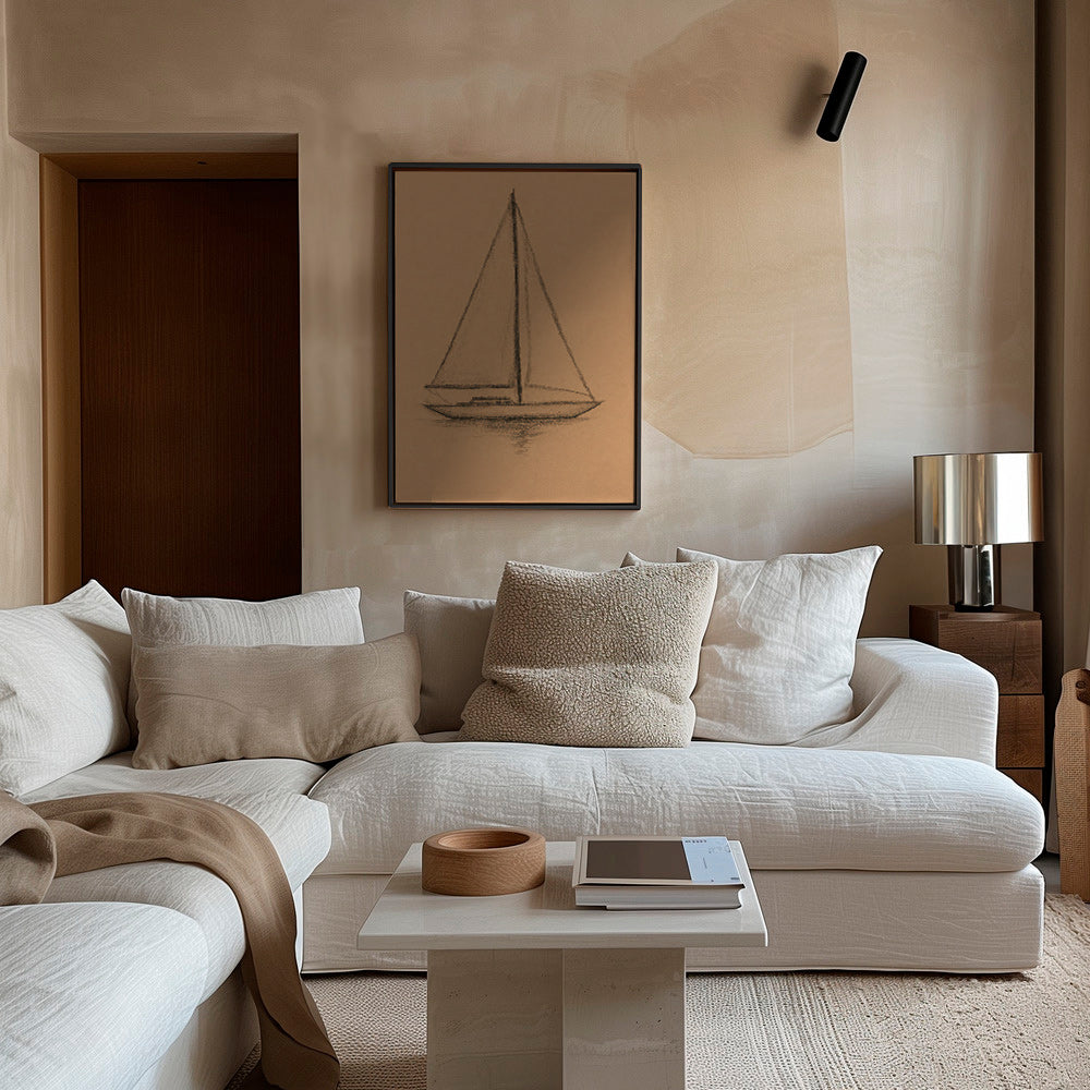 Cuadro en blanco y negro: velero en carboncillo – Canvas1