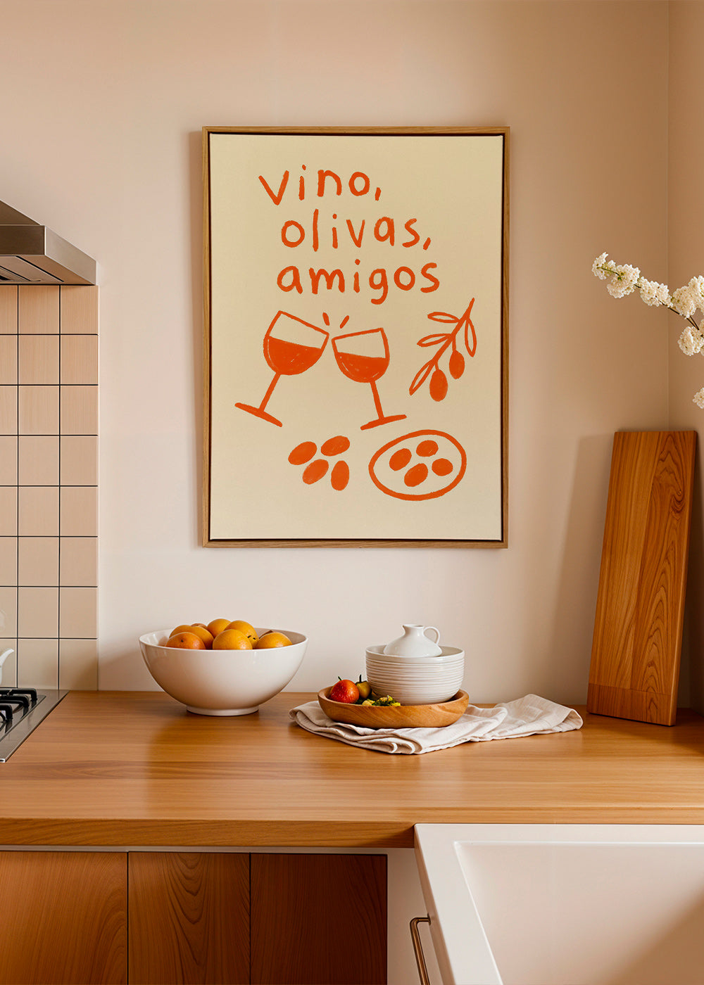 Cuadro de cocina: vino y olivas ilustradas – Canvas2
