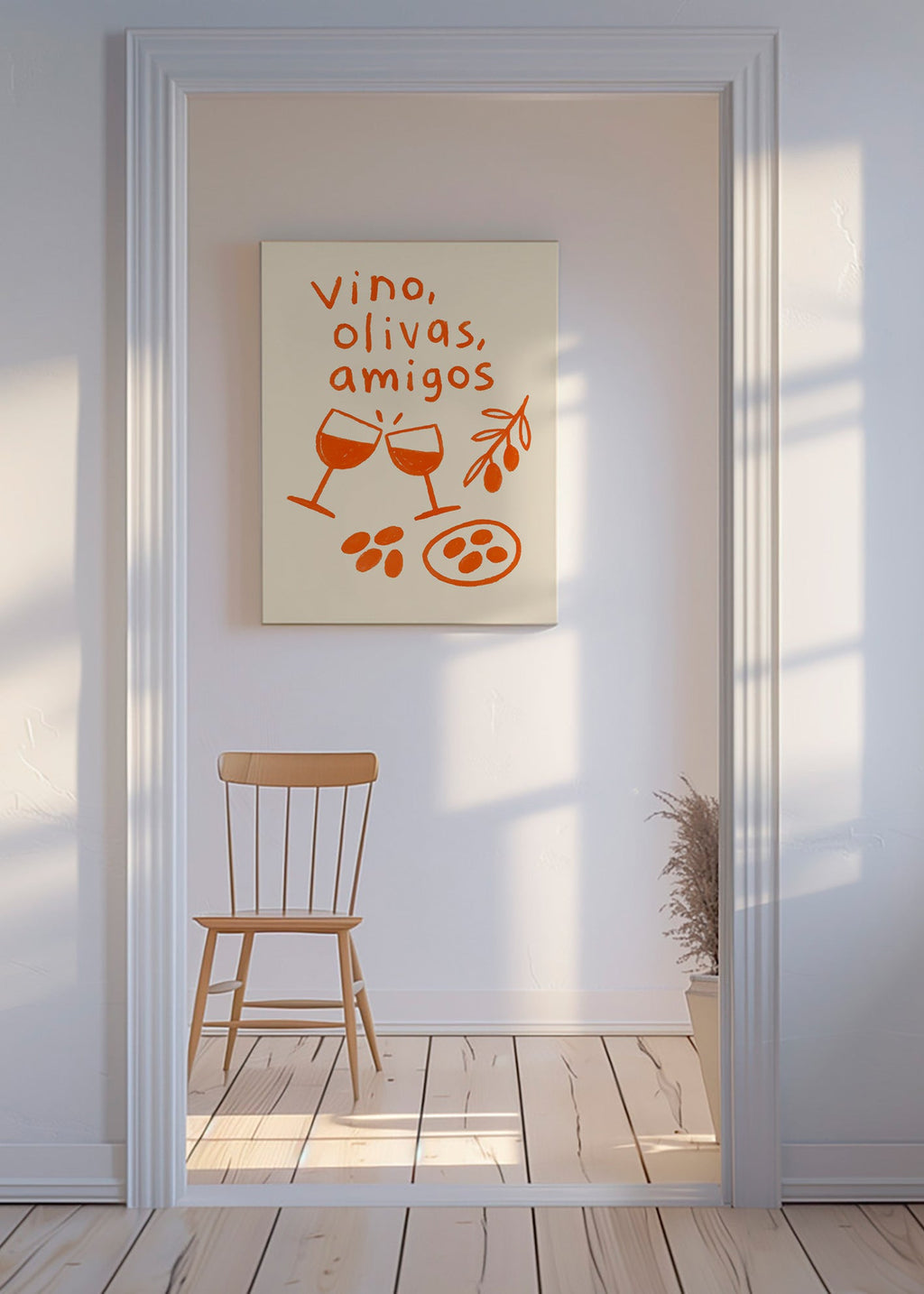 Cuadro de cocina: vino y olivas ilustradas – Canvas