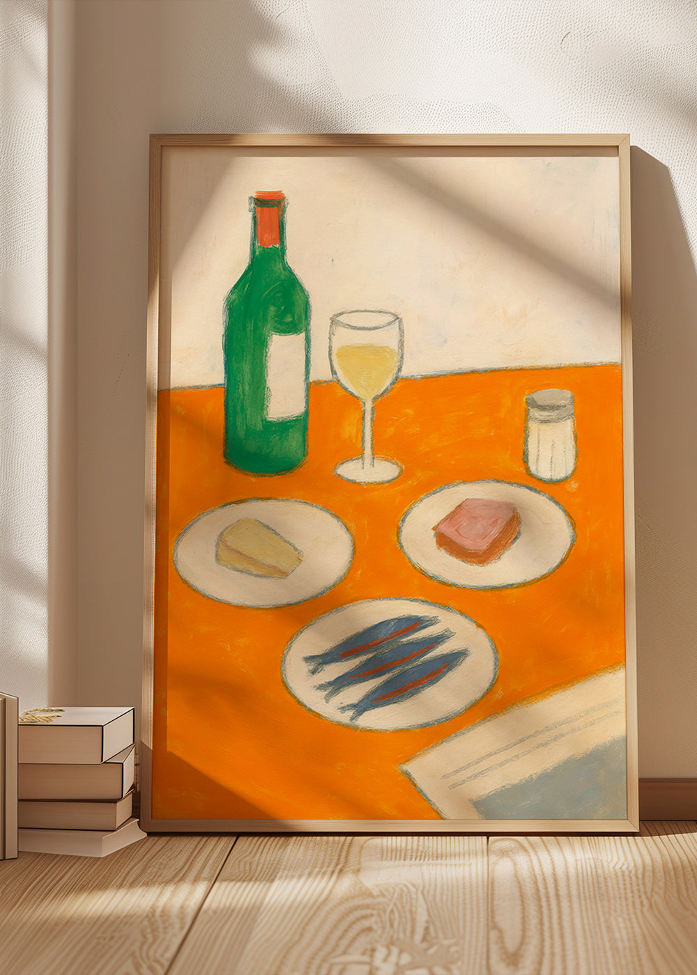 Cuadro de cocina con sardinas y copa de vino – Product1