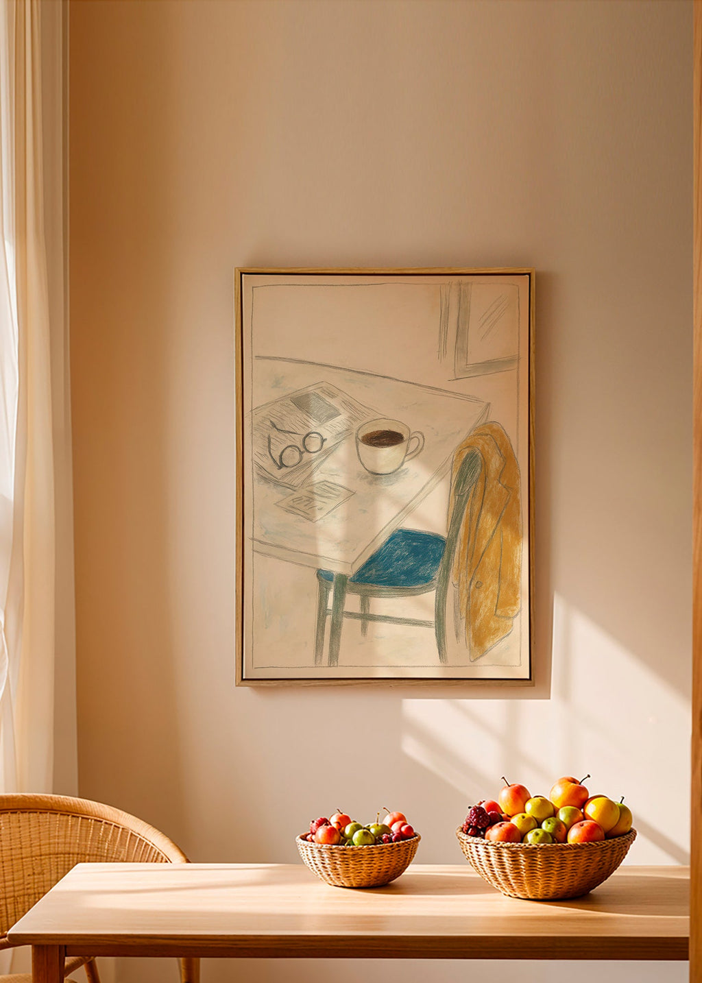 Cuadro de cocina con taza y abrigo informal – Canvas1