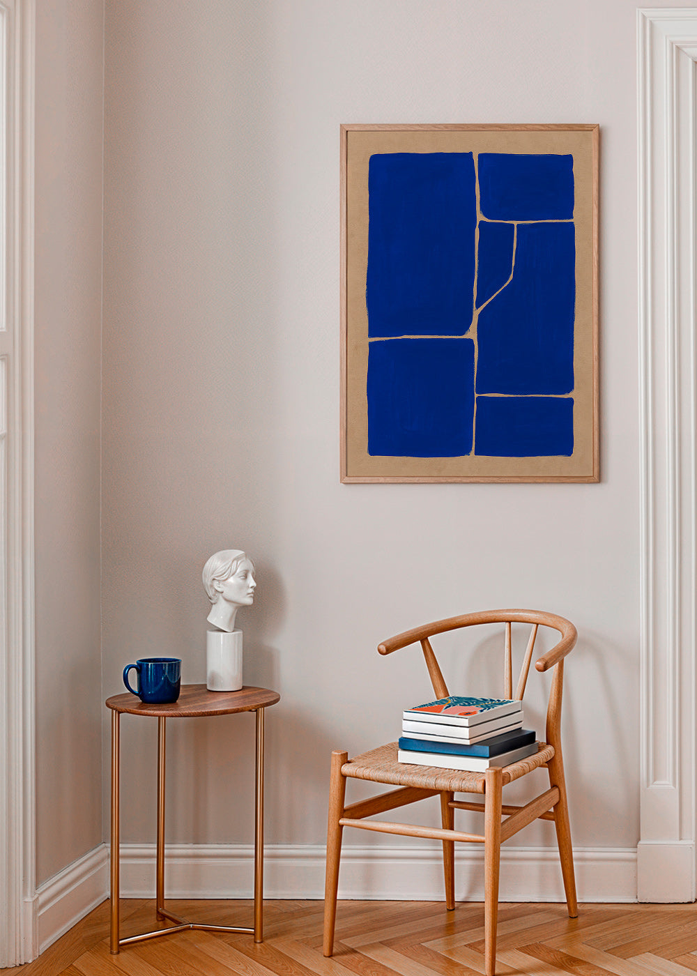 Cuadro geométrico azul con bloques fragmentados – Product2