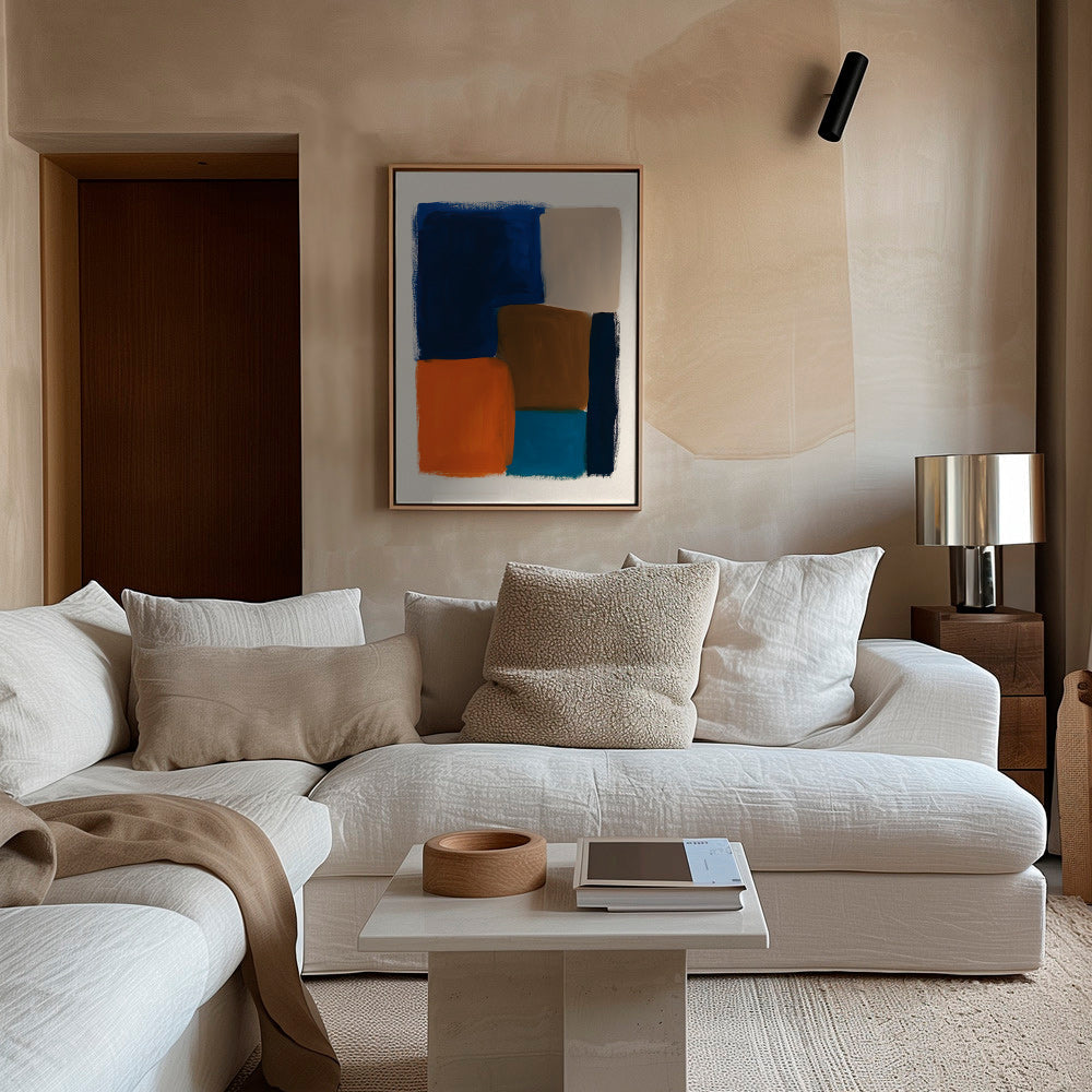 Cuadro abstracto de bloques marinos y cálidos – Canvas2