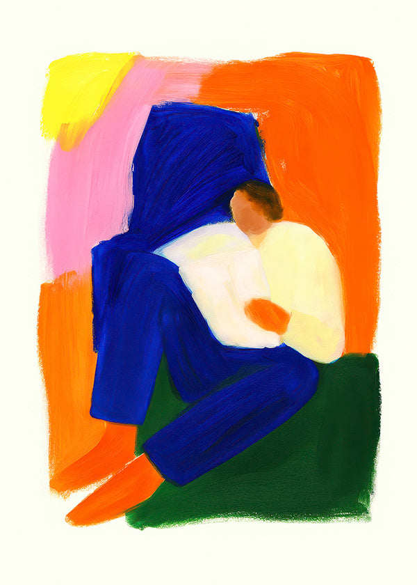 Ilustración de figura sentada en colores vibrantes