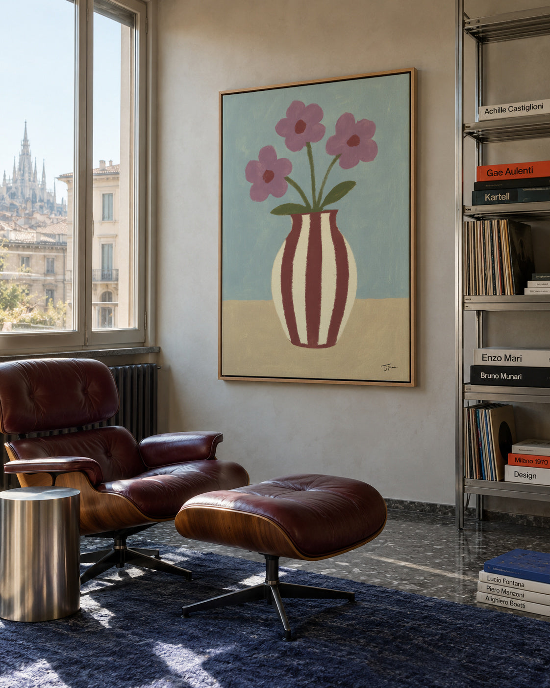 Burgundy Lines - Framed canvas in an interior