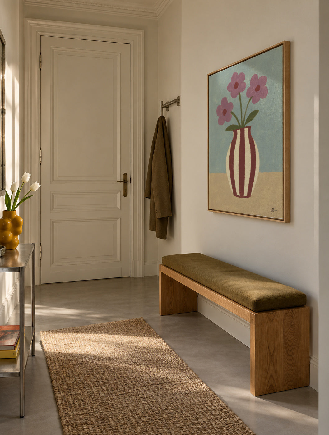 Burgundy Lines - Framed canvas in an interior