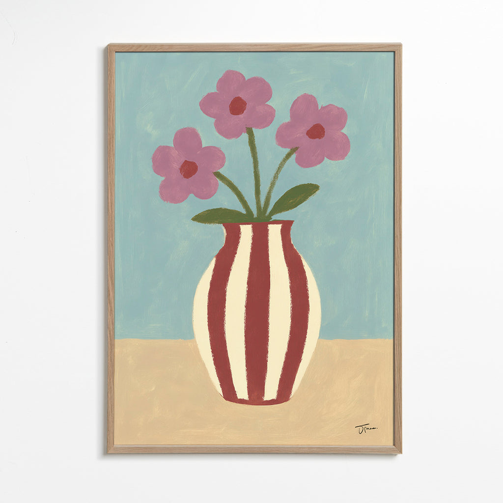 Lámina botánica de jarrón y flores – Oak Frame