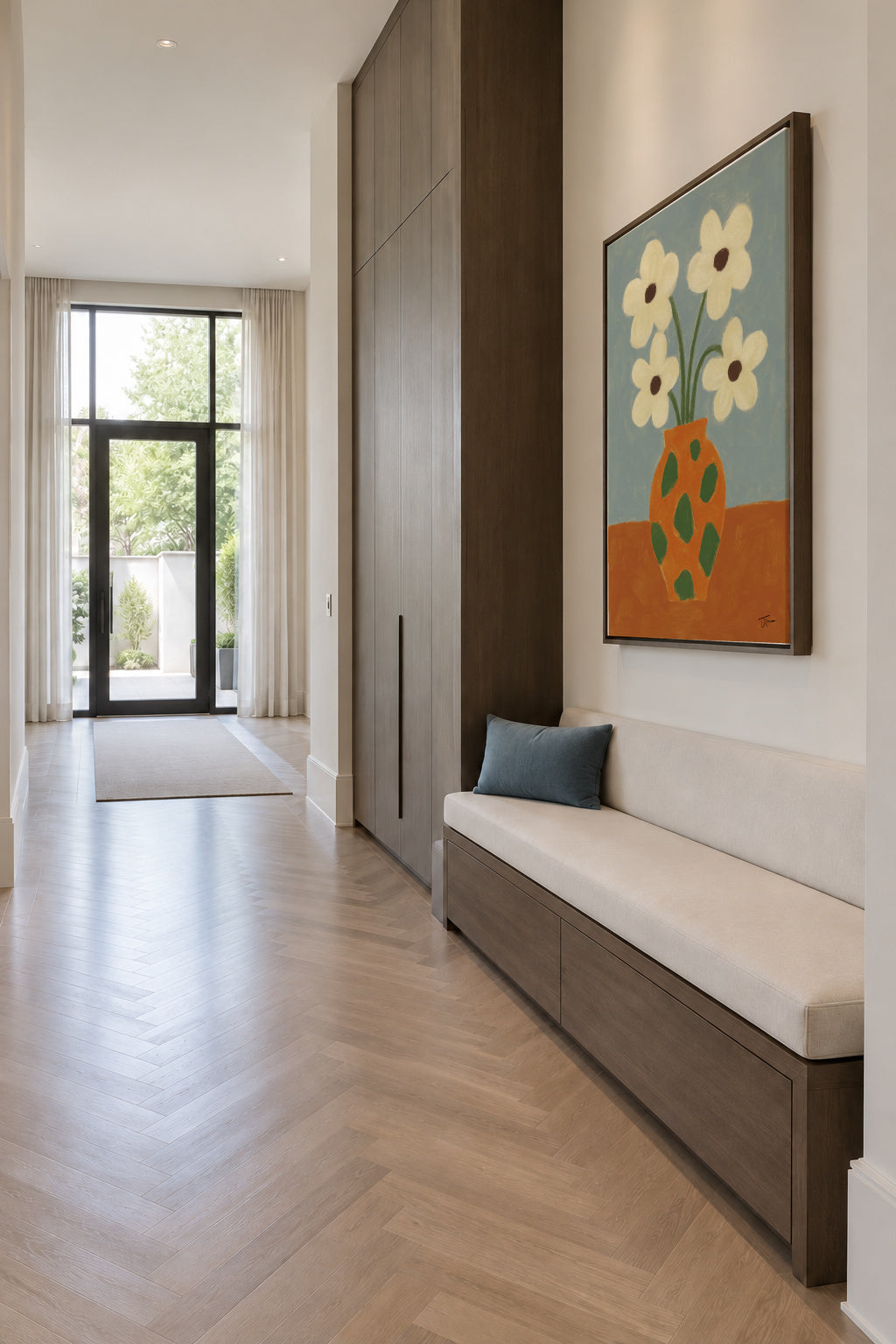 Green Speckled Vase - Framed canvas in an interior