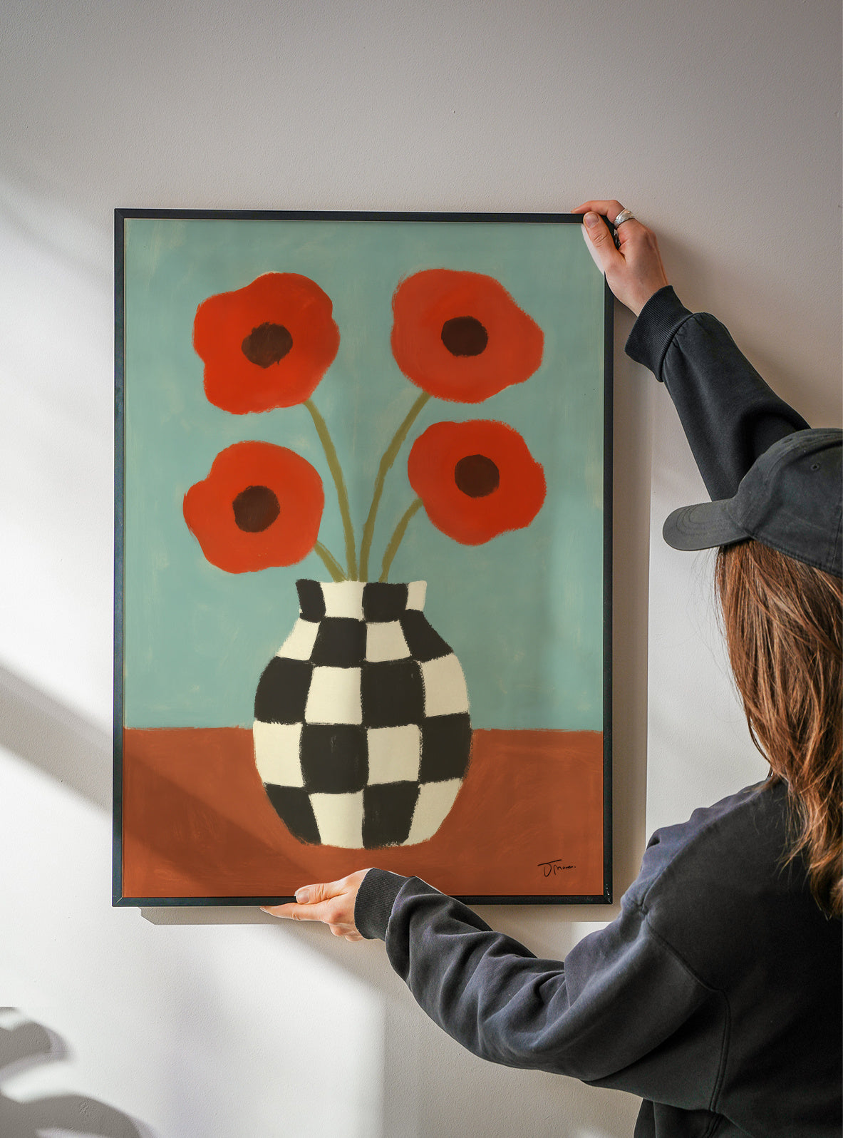 Checkerboard Poppies - Framed poster detail