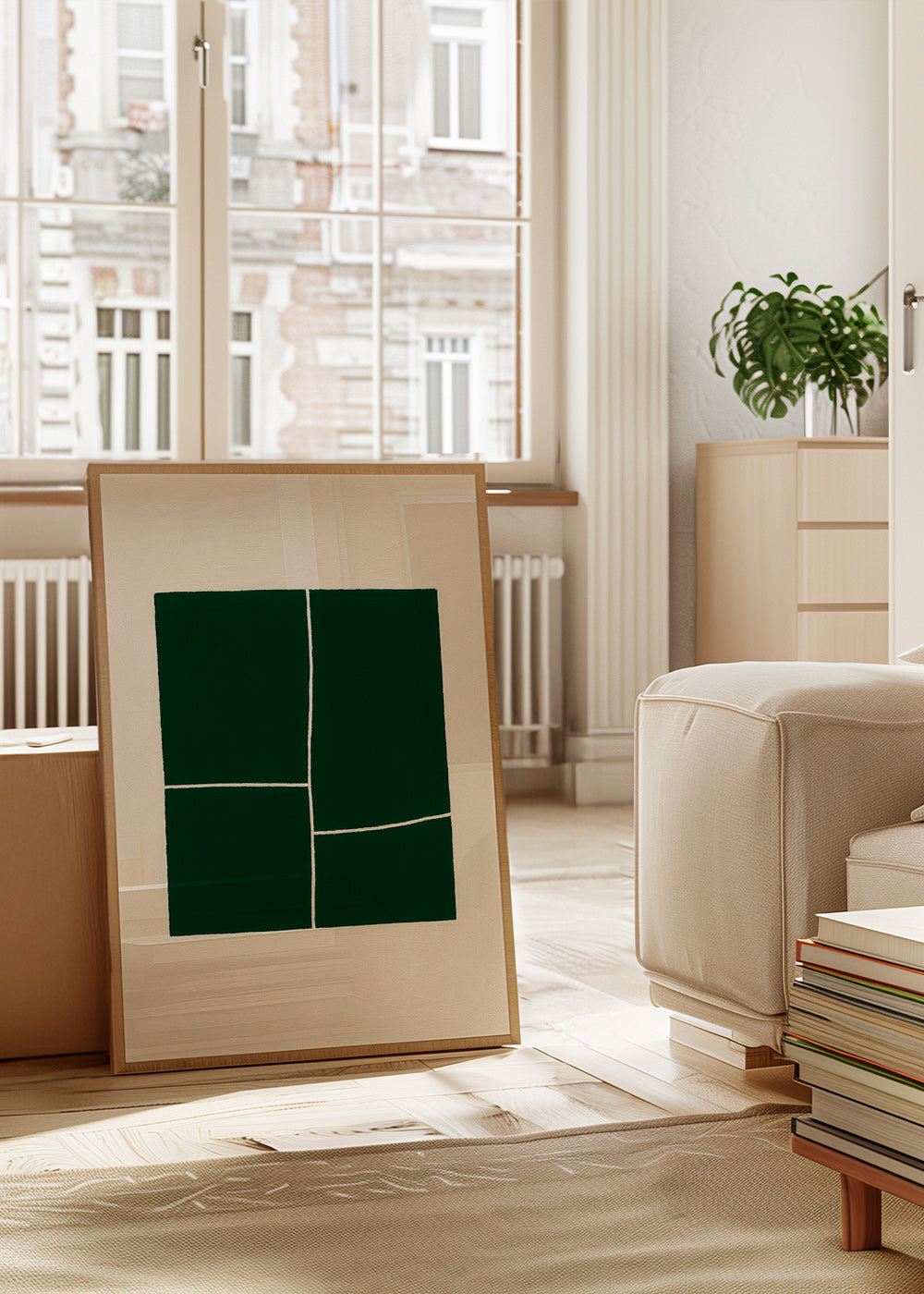 Cuadro abstracto con bloques verdes – Product1