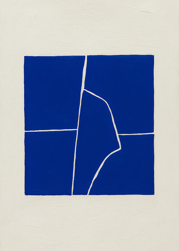 Cuadro abstracto azul con fractura geométrica