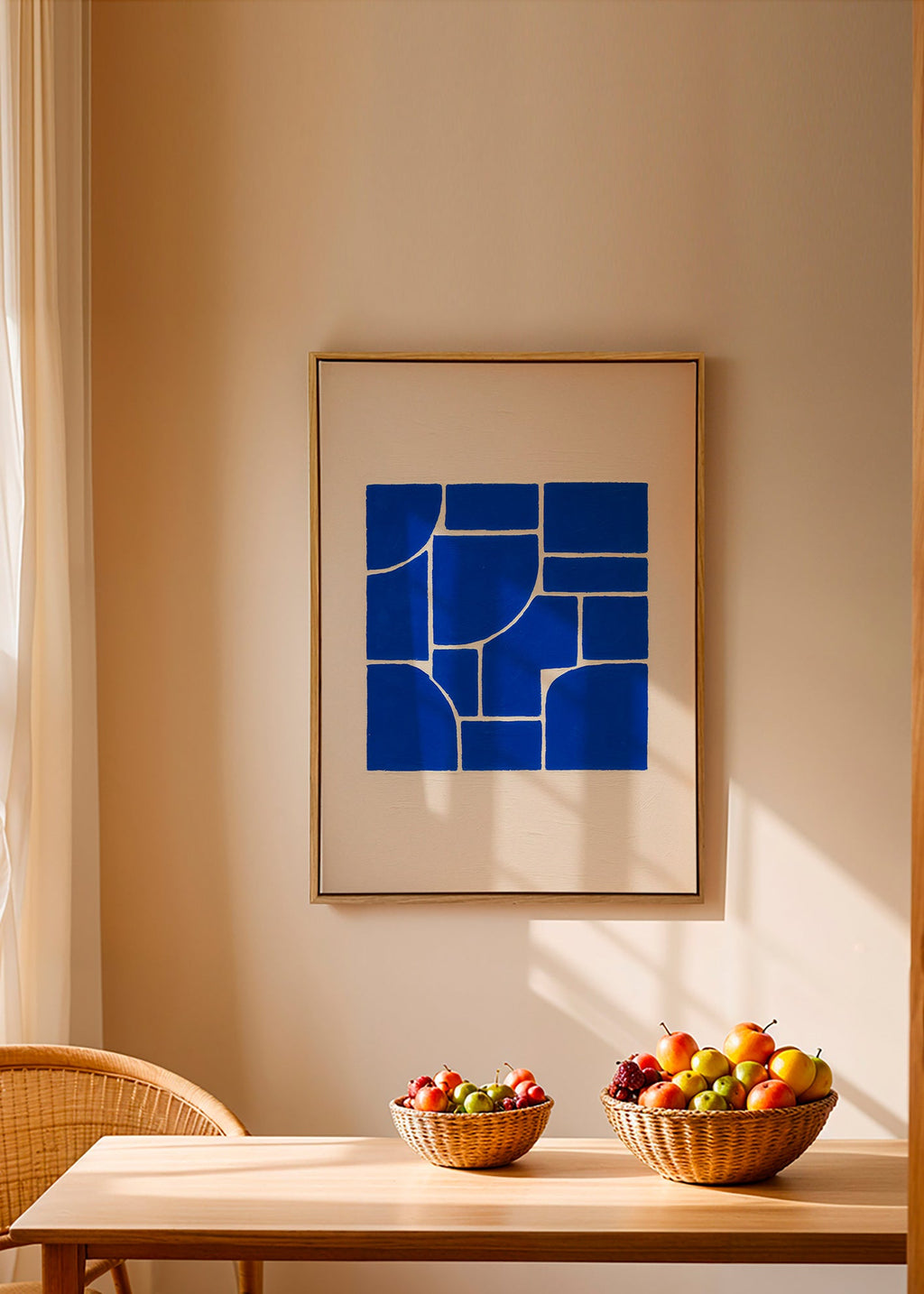 Cuadro geométrico azul con bloques centrales – Canvas2