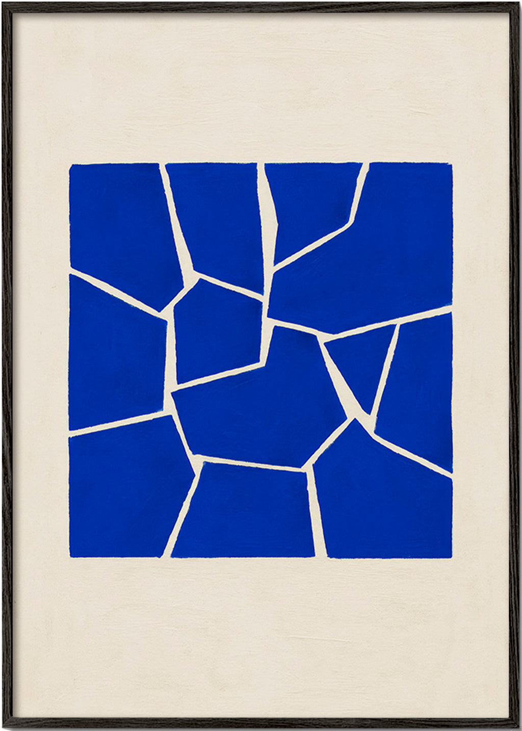 Cuadro abstracto azul con fragmentos geométricos – Black Frame