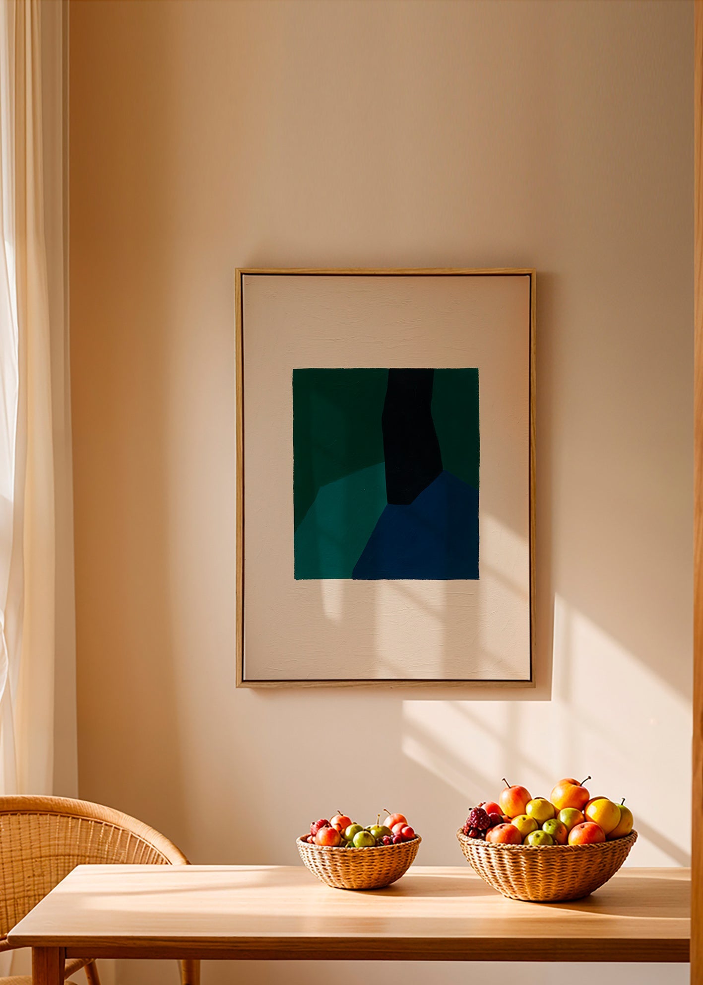 Cuadro abstracto con bloques verdes y azul marino – Canvas2